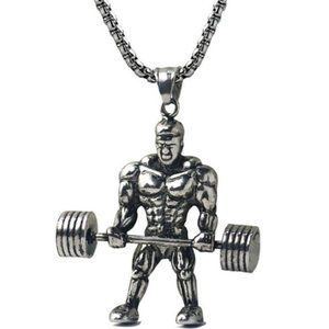 Weightlifter Bodybuilder Necklace Stainless Steel Silver Color 22" New